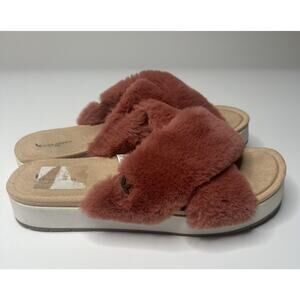 Koolaburra by UGG Roubie Fuzz Slide Womens 12 Pink Faux Fur Crossband Sandal